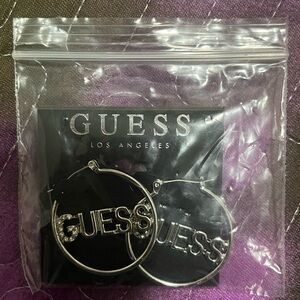 Guess Silver Logo Hoop Earrings
